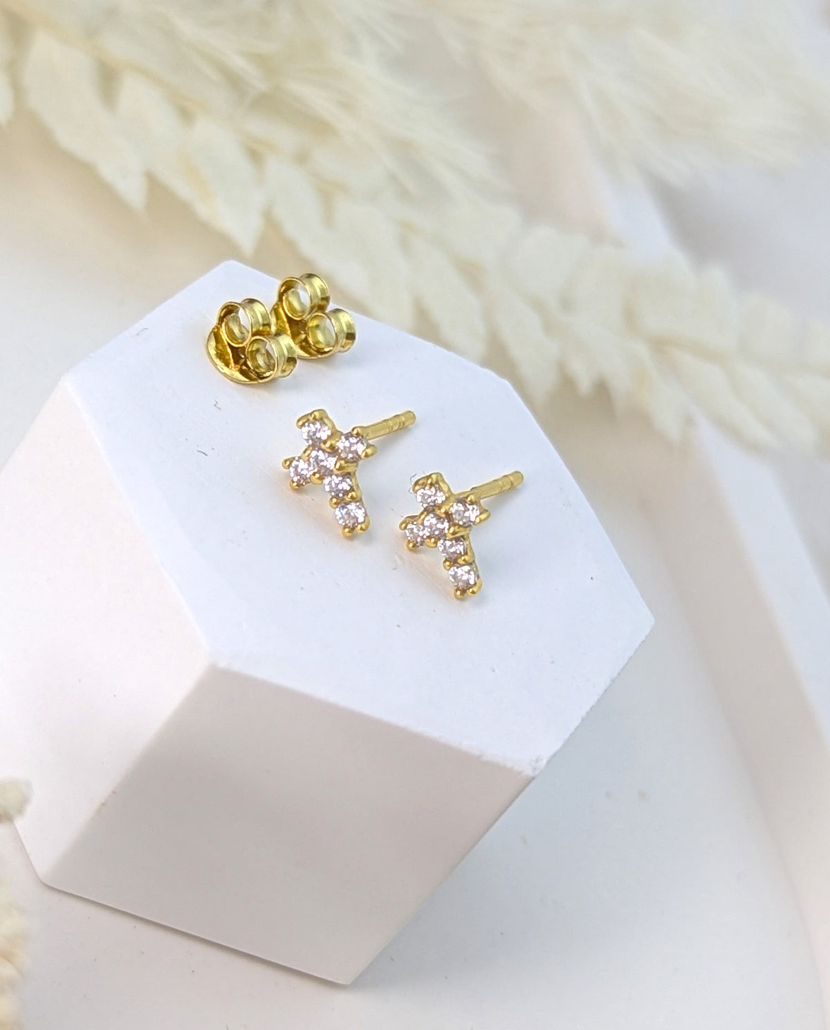 Diamond CZ Cross Stud Earrings