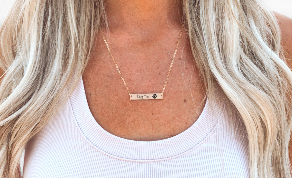 Dog Mom Necklace- Custom Paw Print Bar Necklace