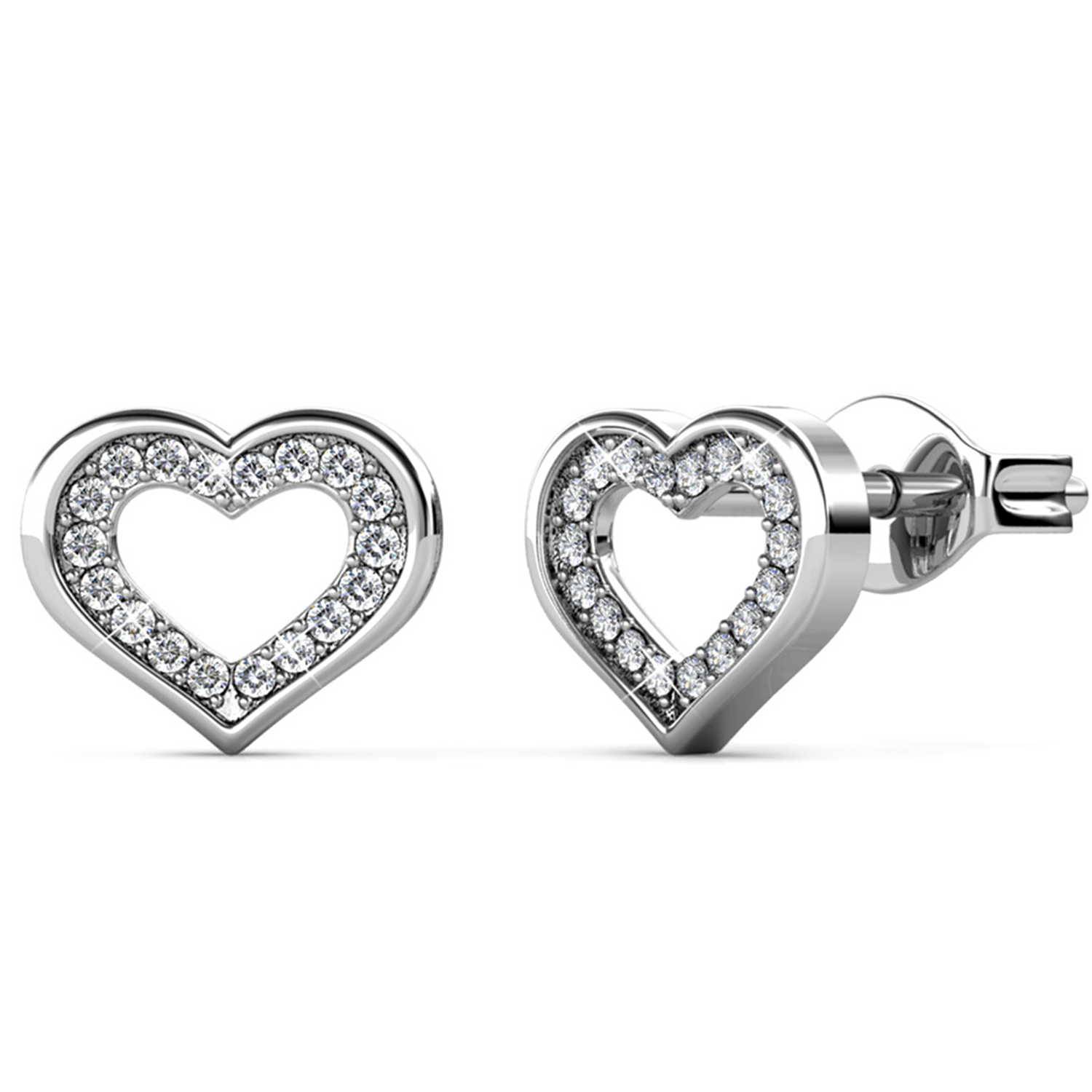 Dominique 18k White Gold Plated Silver Heart Stud Earrings with Swarovski Crystals