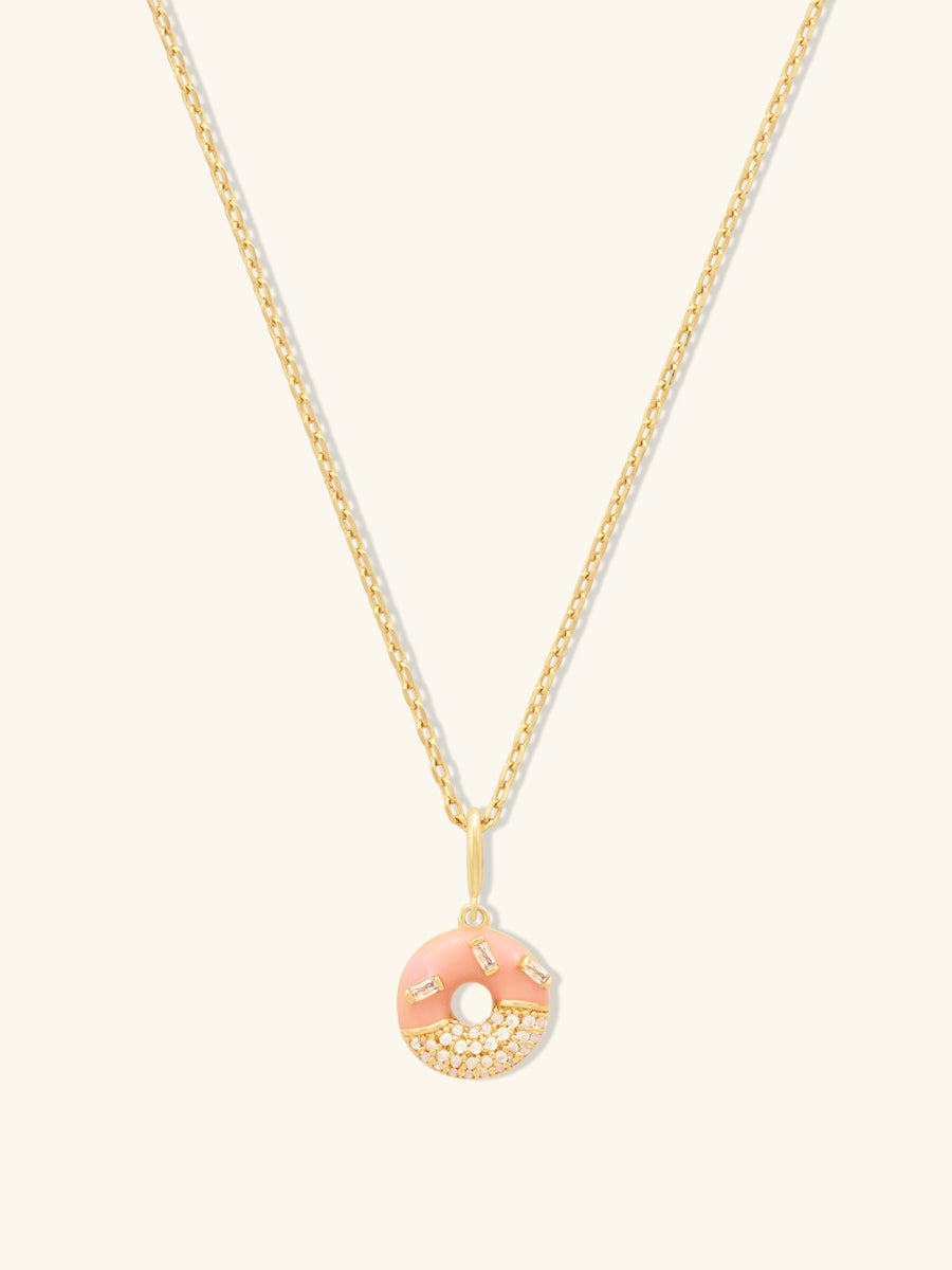 Donut Strawberry Glazed Gold Necklace