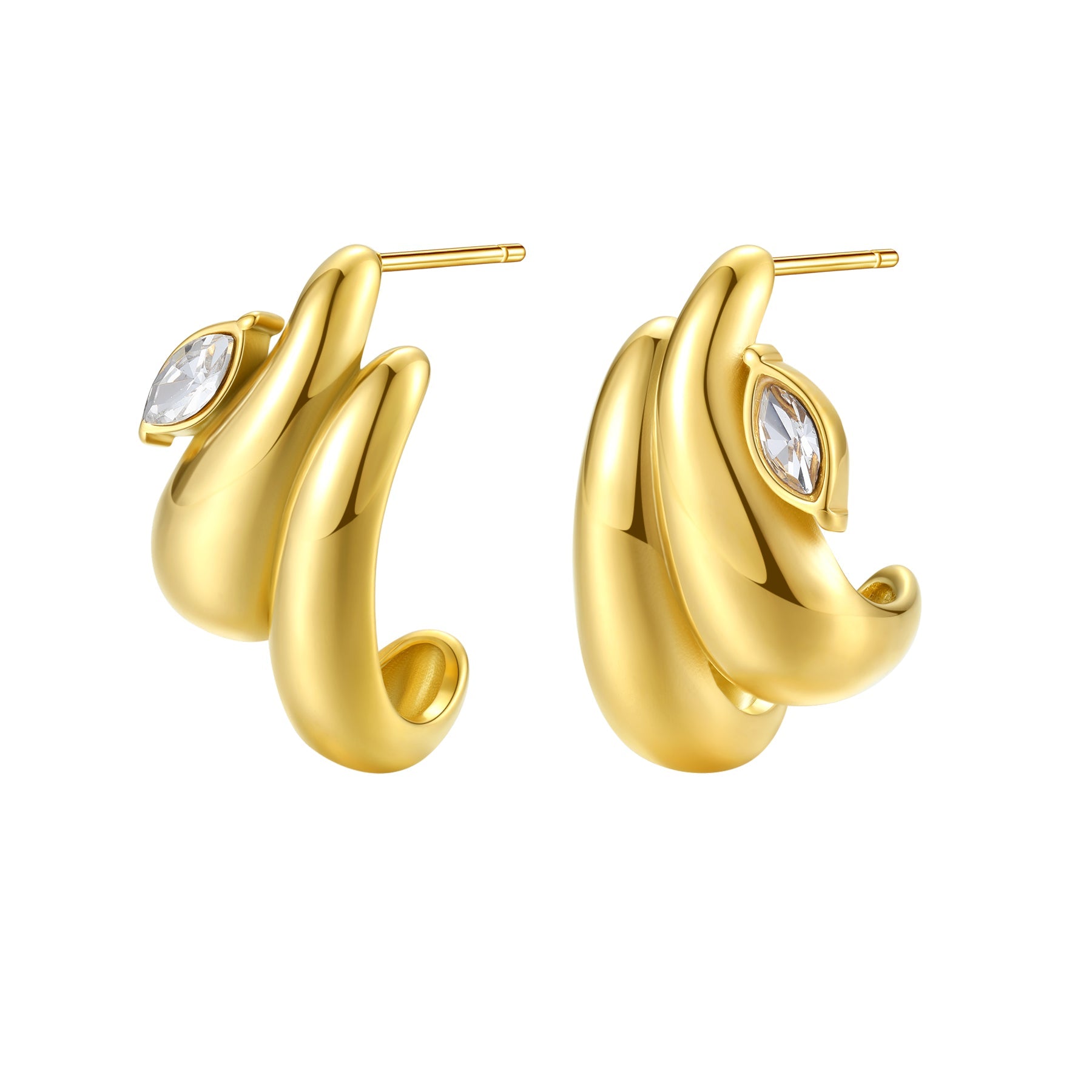 Double Dome Gemstone Hoop Earrings Stainless Steel