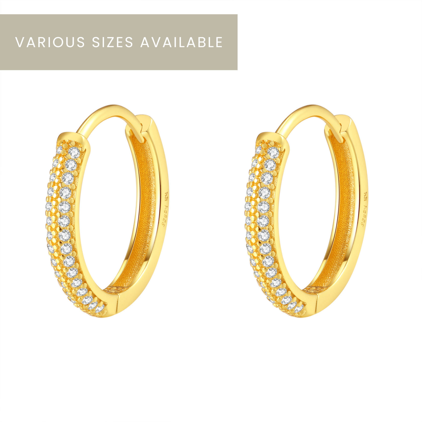 Double Clear Stone Hoop Earrings Sterling Silver