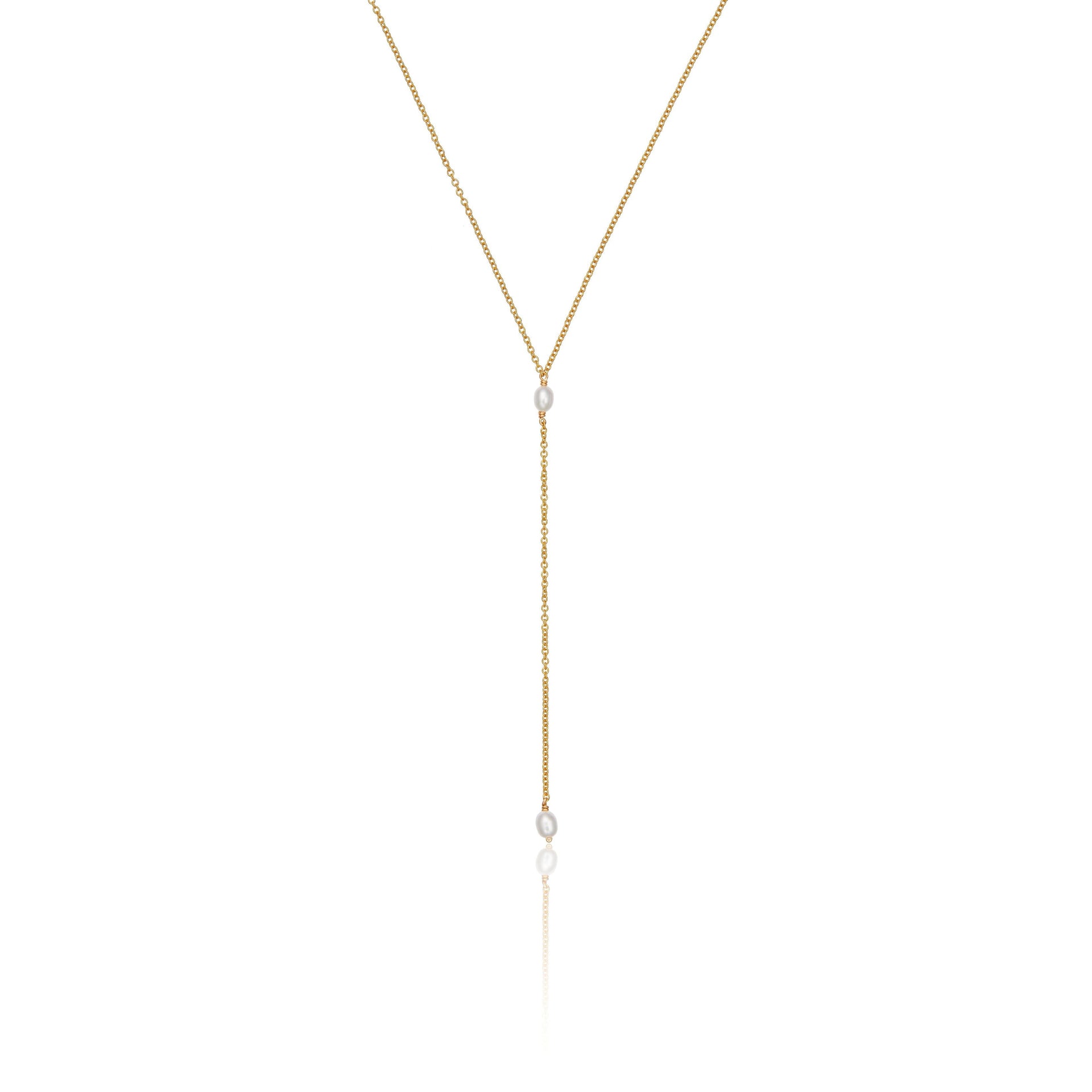 Gold Double Seed Pearl Lariat Necklace