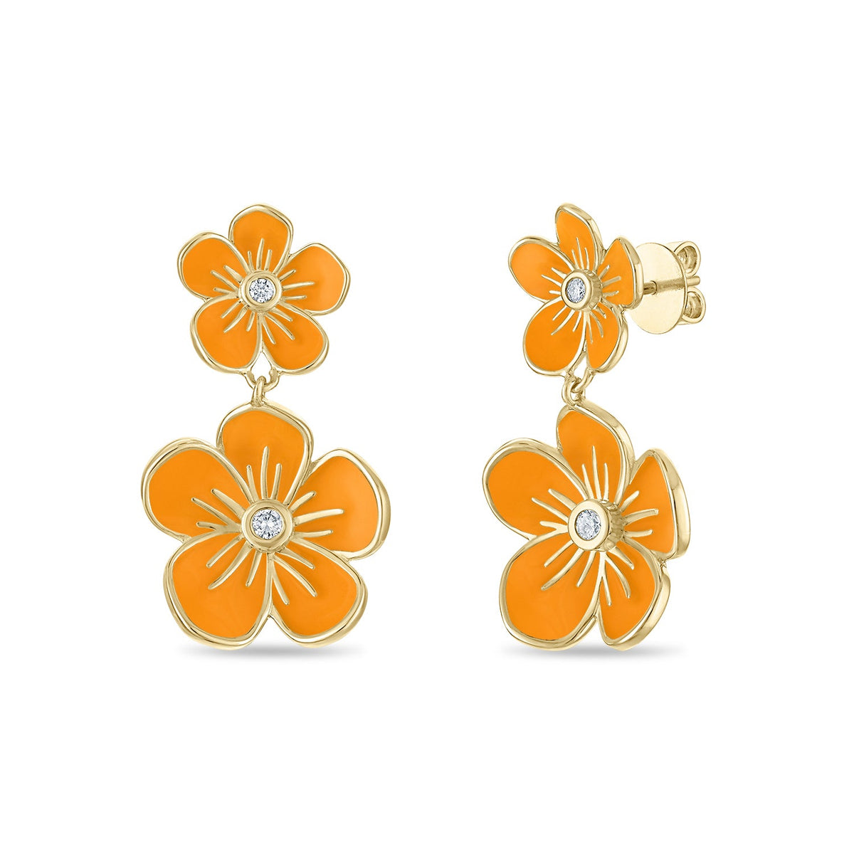 Double Florette Earrings in Bright Orange
