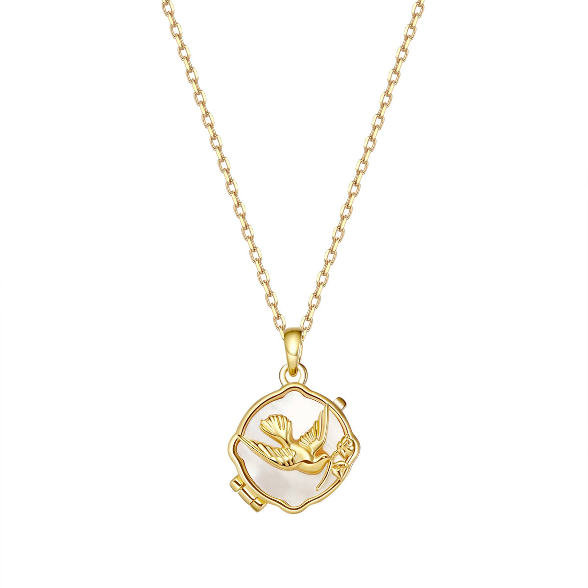 Dove & Olive Branch Locket Necklace Sterling Silver