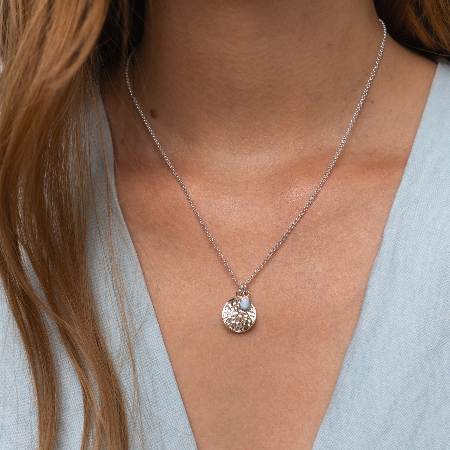 Hammered Disc & Opal Array Pendant