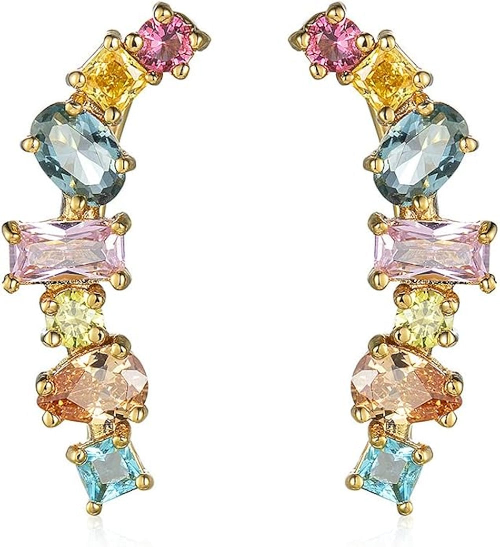 18K Gold Ear Multi color Climber Earrings