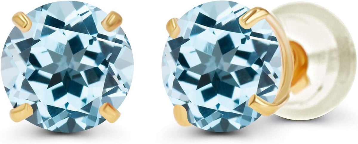 14k Solid Gold Blue Topaz Stud Earrings