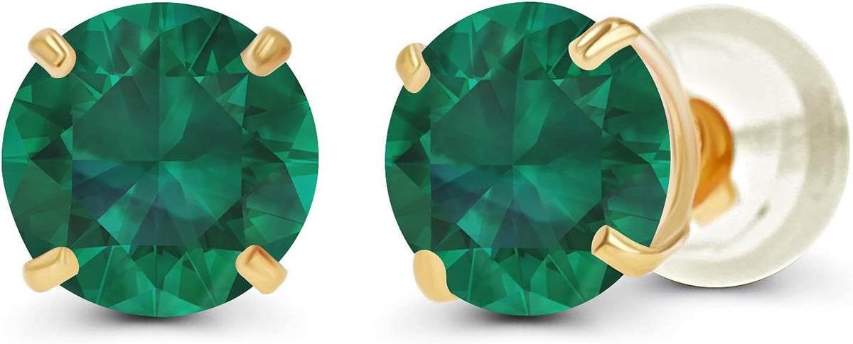14k Solid Gold Emerald Stud Earrings