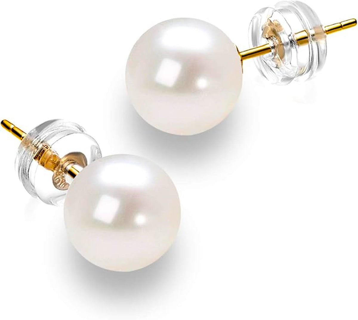 14K Solid Gold Pearl Stud Earrings