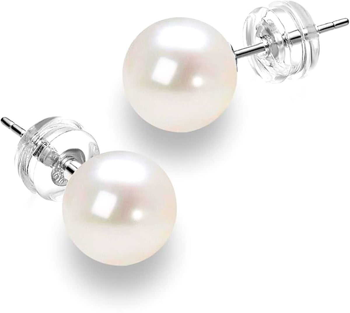 14K Solid White Gold Pearl Stud Earrings