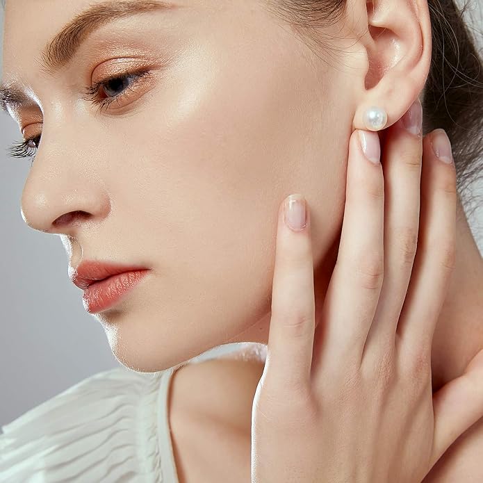 14K Solid White Gold Pearl Stud Earrings