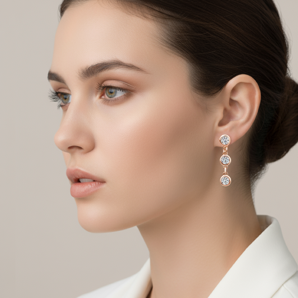 18K Rose Gold Cubic Zirconia Stone Drop Earrings