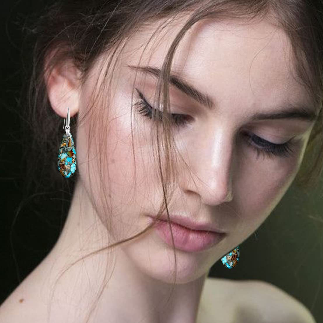 Silver Turquoise Pear Drop Earrings