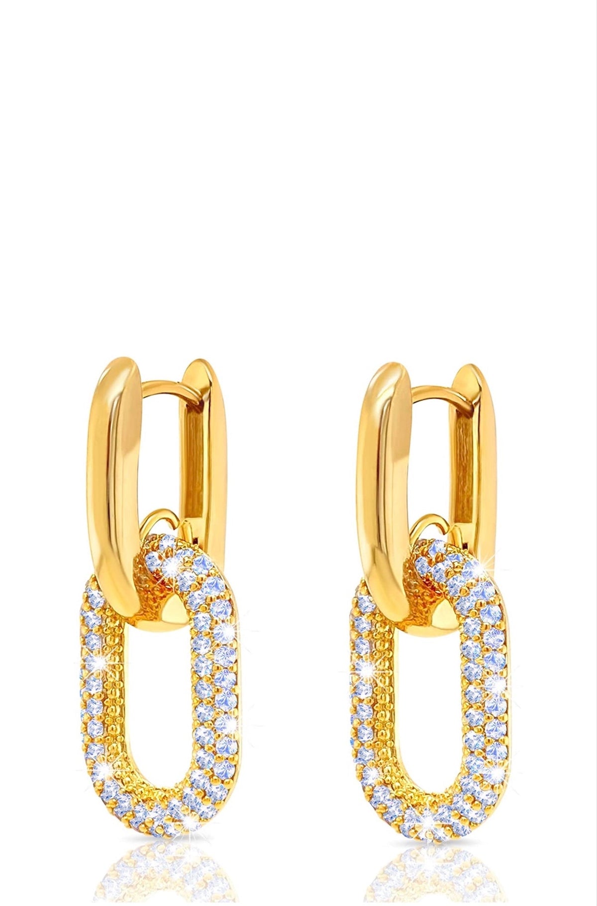 18k gold Embellished Oval Link Earrings