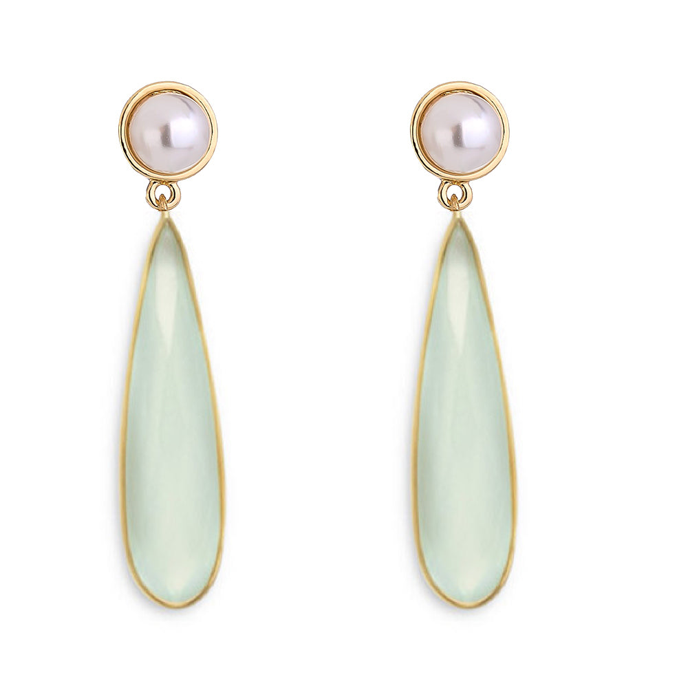 18K Aqua Chalcedony & Turquoise Teardrop Drop Earrings