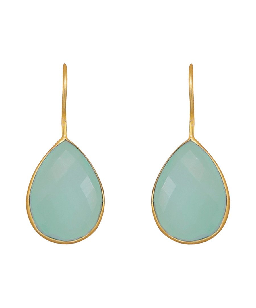 18K Gold Sea Green Chalcedony Pear Drop Earrings