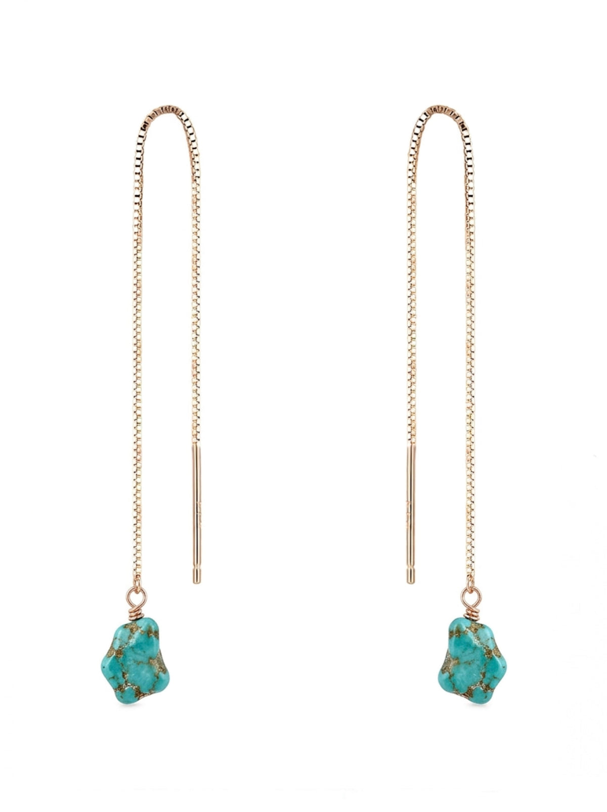18K Gold Turquoise Drop Threader Earrings