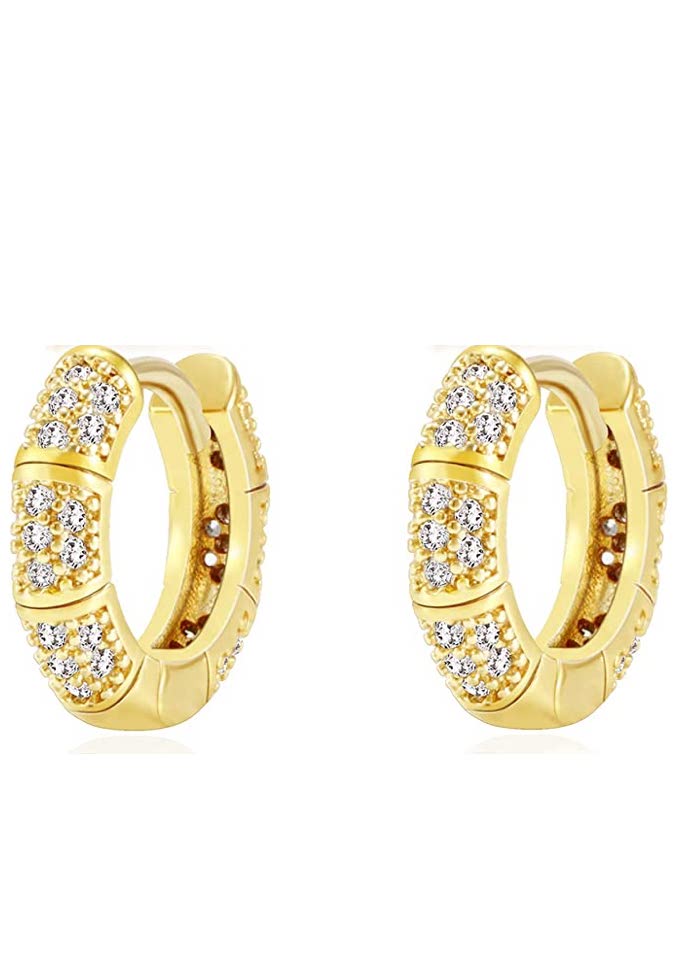18K Gold Mini Hoop Pave Gia Earrings