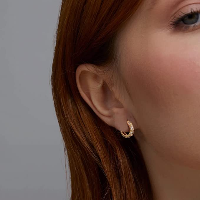 18K Gold Mini Hoop Pave Gia Earrings