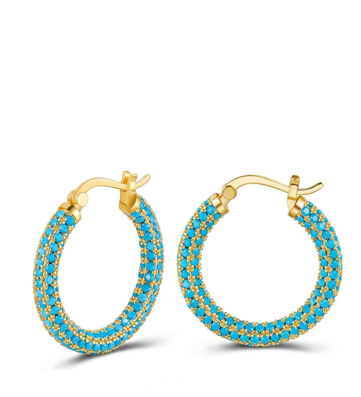 18K Gold Turquoise hinged hoop earrings