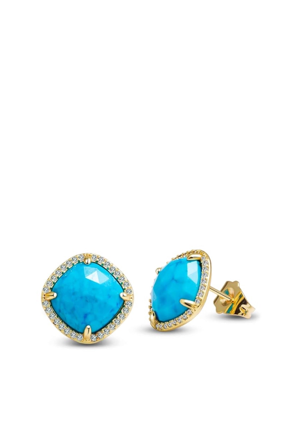 18k Gold Plated Turquoise Cushion Stud Earrings