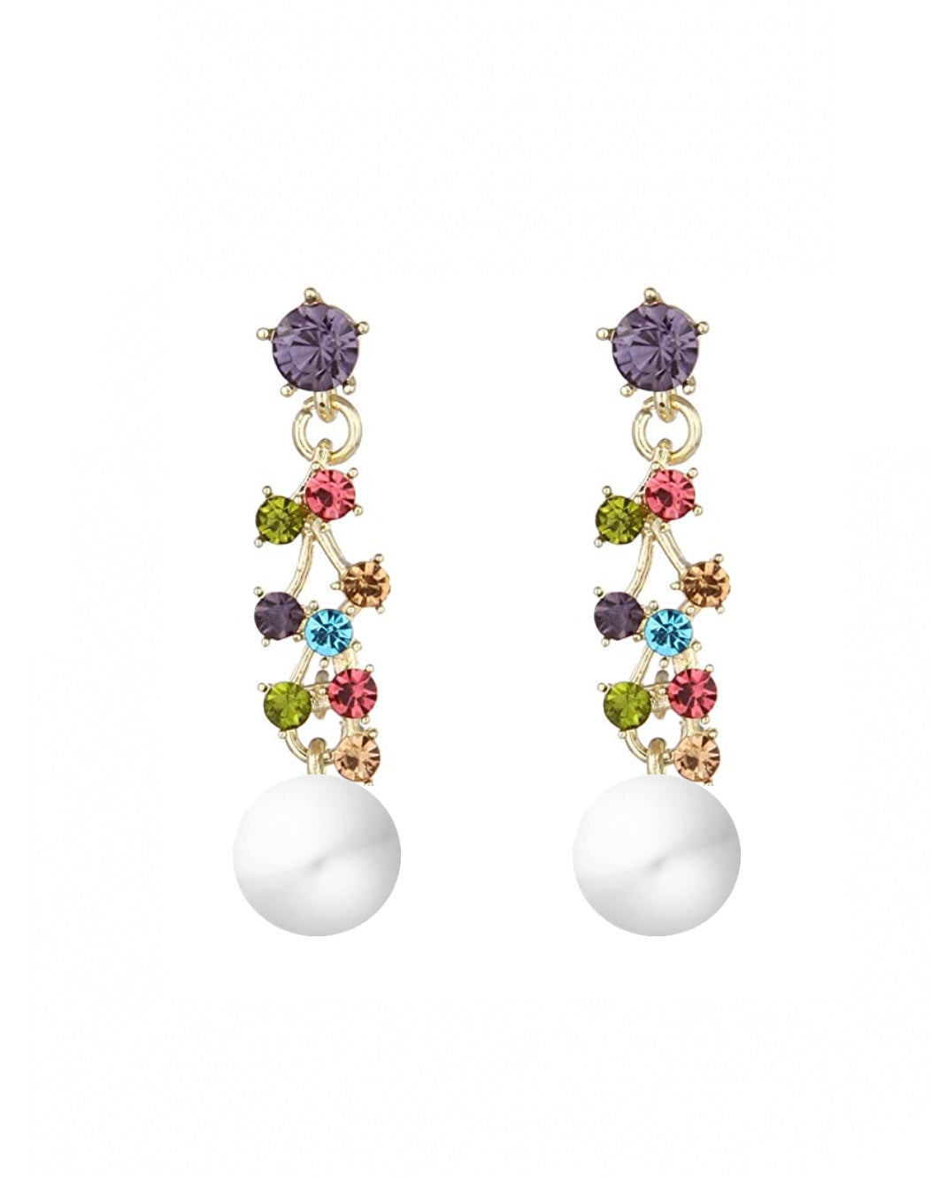 18k Gold Multi Color & Pearl Drop Earrings