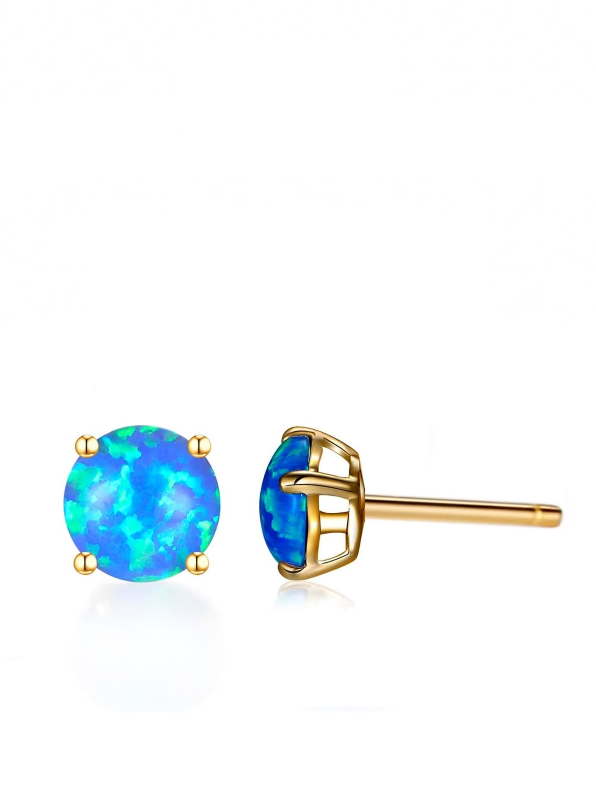 18K Gold Green Opal Stud Earrings