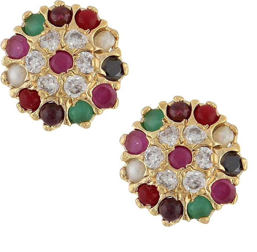 18k Gold Multi Color Gemstone Disc Earrings