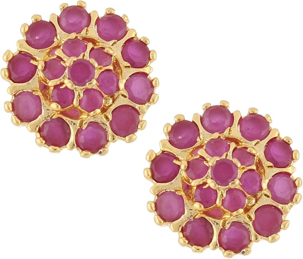 18k Gold Multi Color Gemstone Disc Earrings