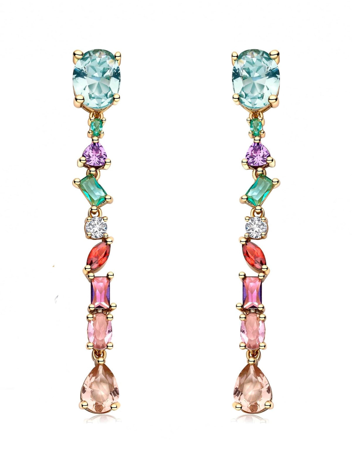 18K Gold Multi Color Linear Earrings