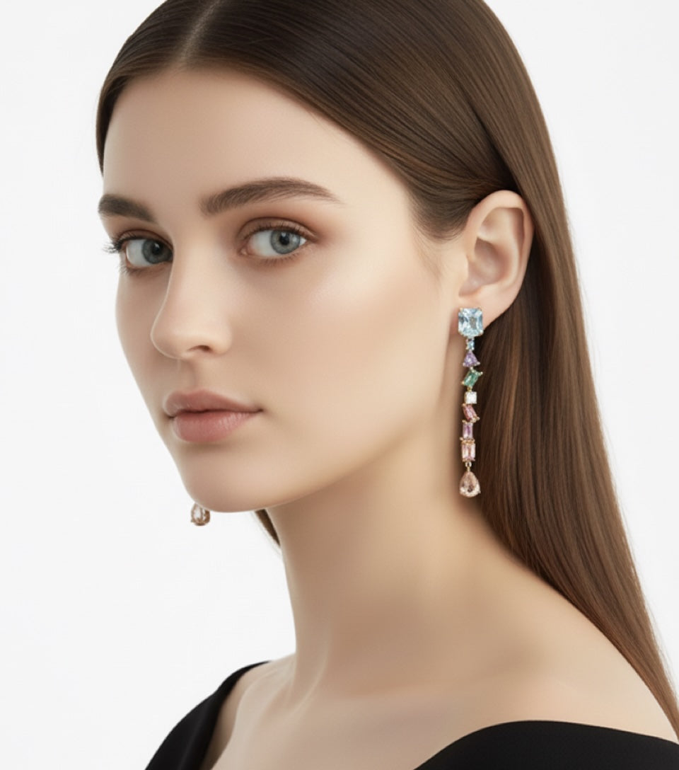 18K Gold Multi Color Linear Earrings
