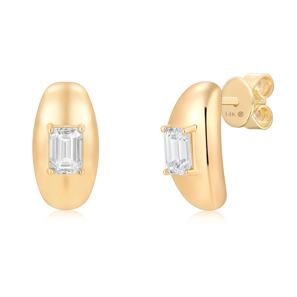Gold Lab Diamond Emerald Half Bubble Hoop Earring