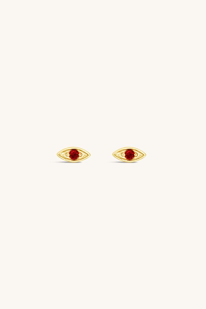 Evil Eye Stud Earrings - Garnet