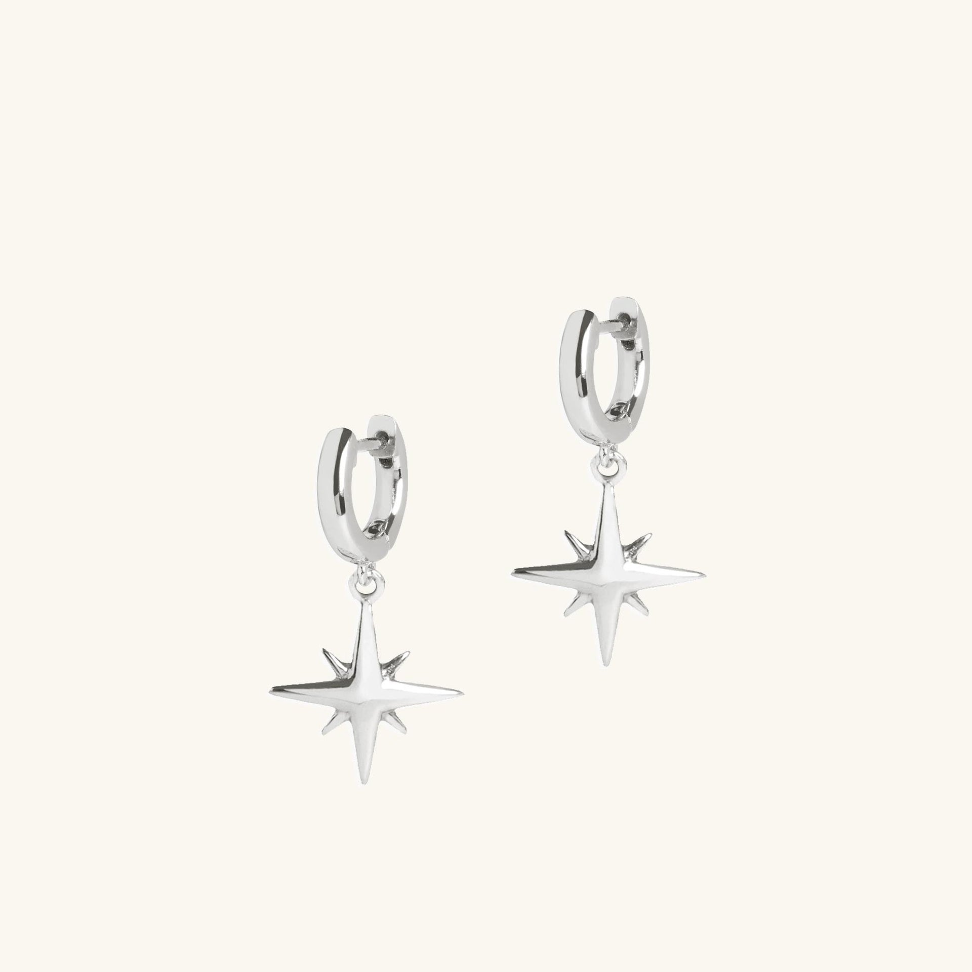 Star Huggie Hoop Earrings Silver