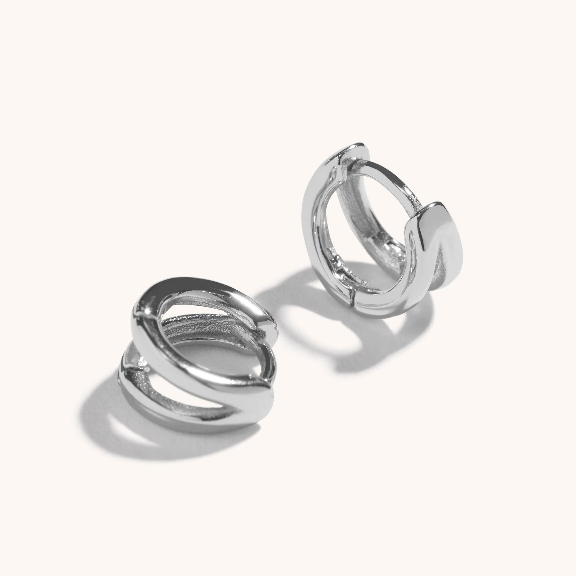 Double Huggie Earrings Silver