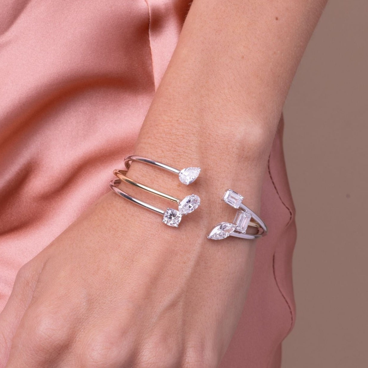 Gold Lab Grown Diamond Marquise Cushion Bangle