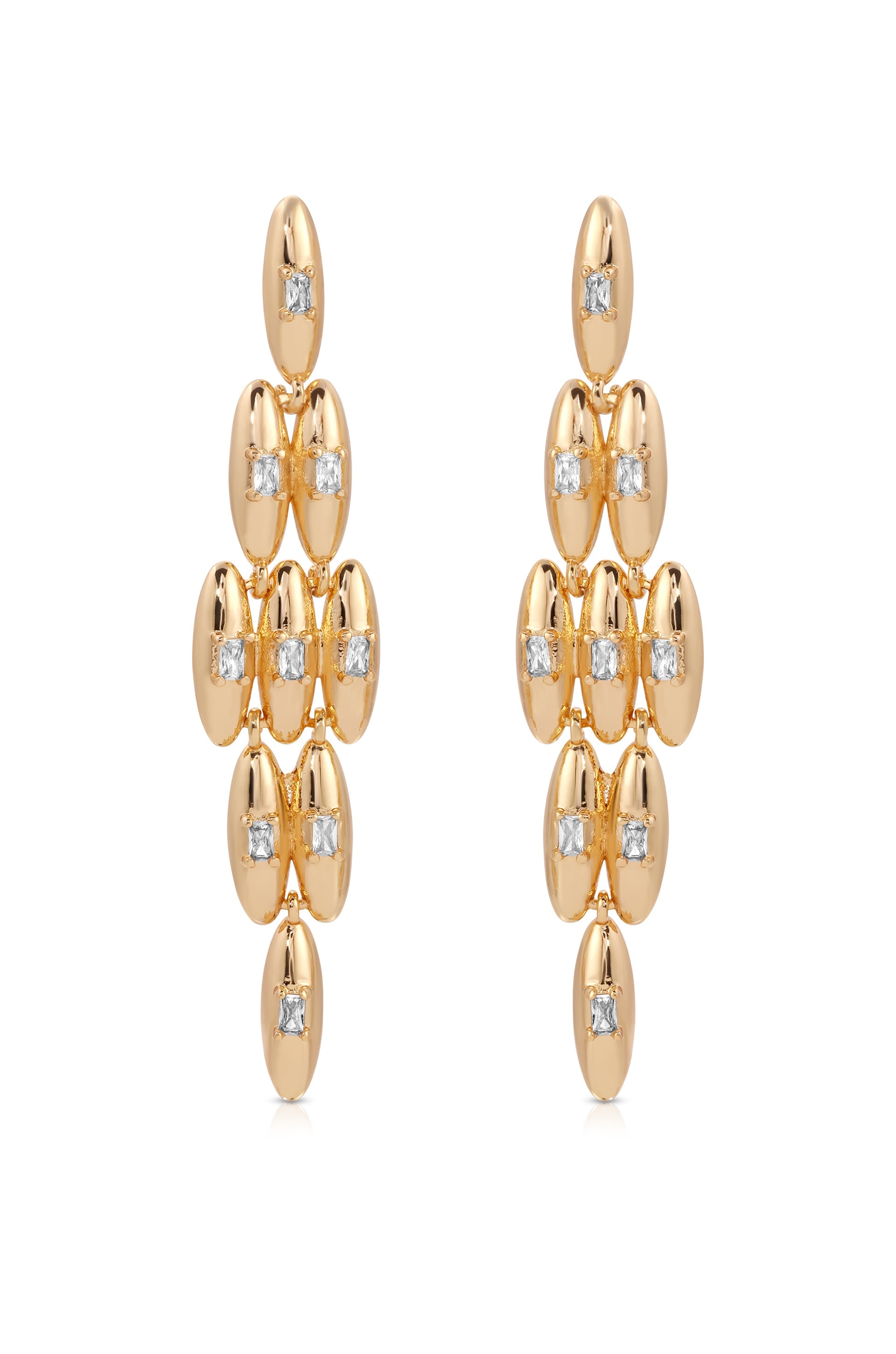 Oval Dome Baguette Dangle Earrings