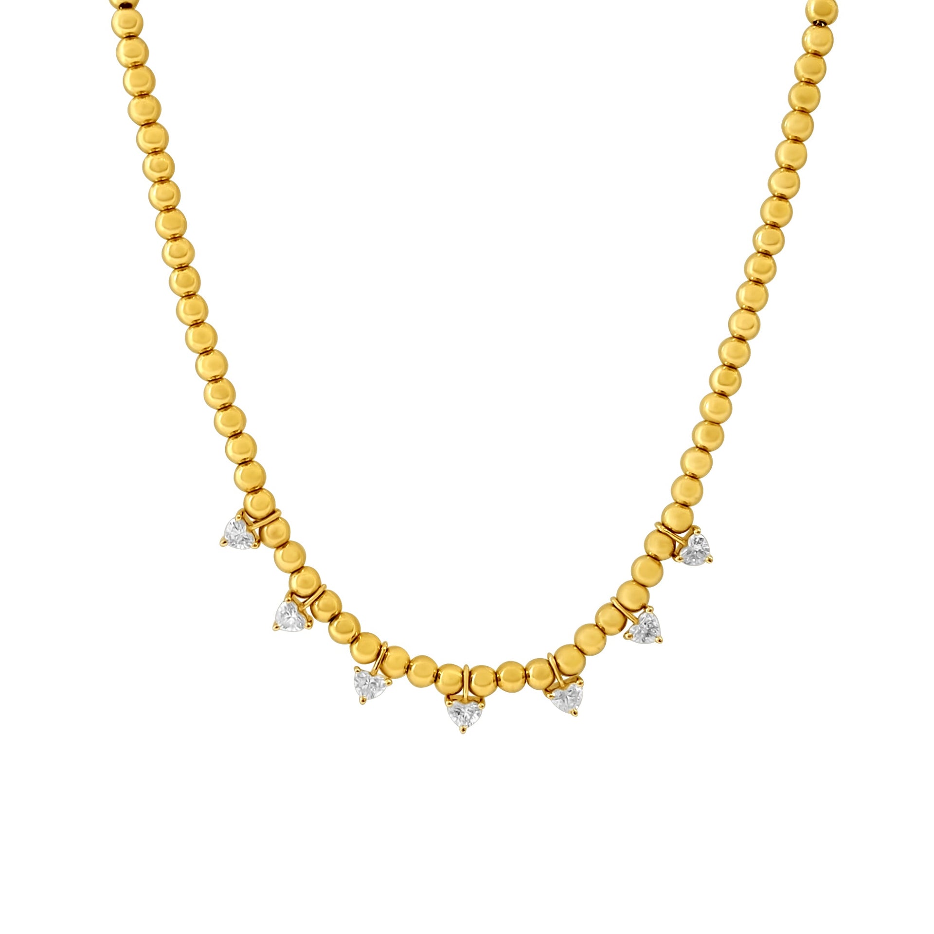 Gold Medium Heart Diamond Ball Necklace
