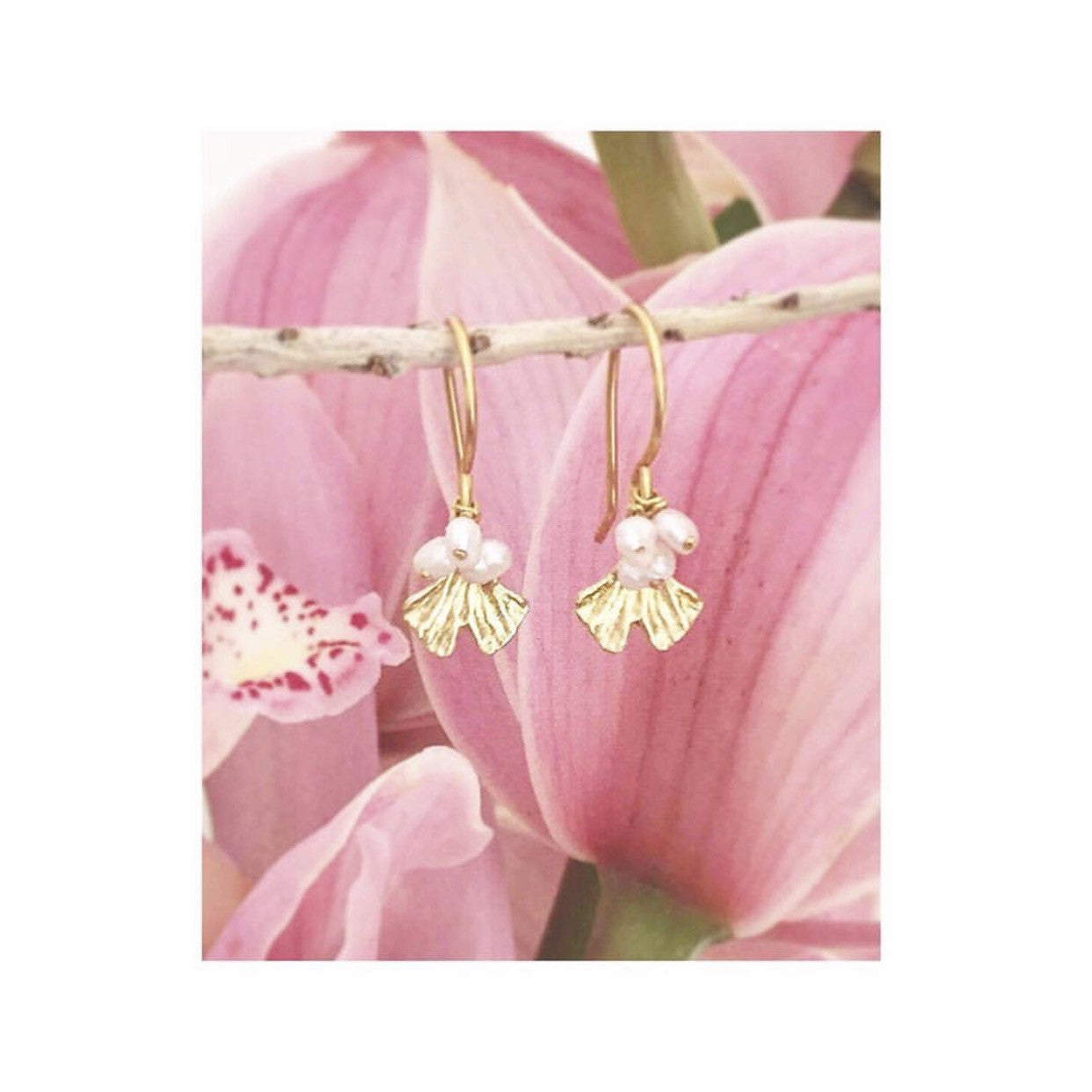 Mini Gingko with Stones Earrings