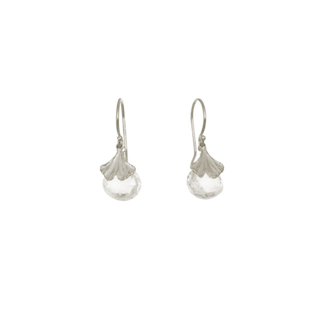 Mini Gingko Earrings with White Topaz