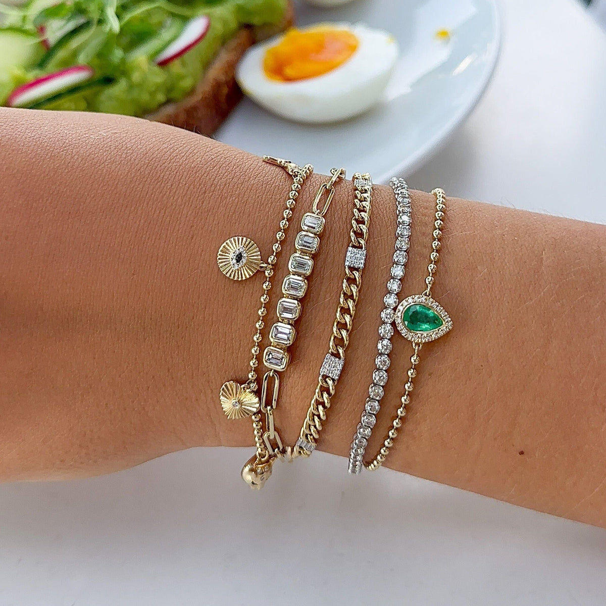 Gold Multi Emerald Cut Diamond Paperclip Chain Bracelet