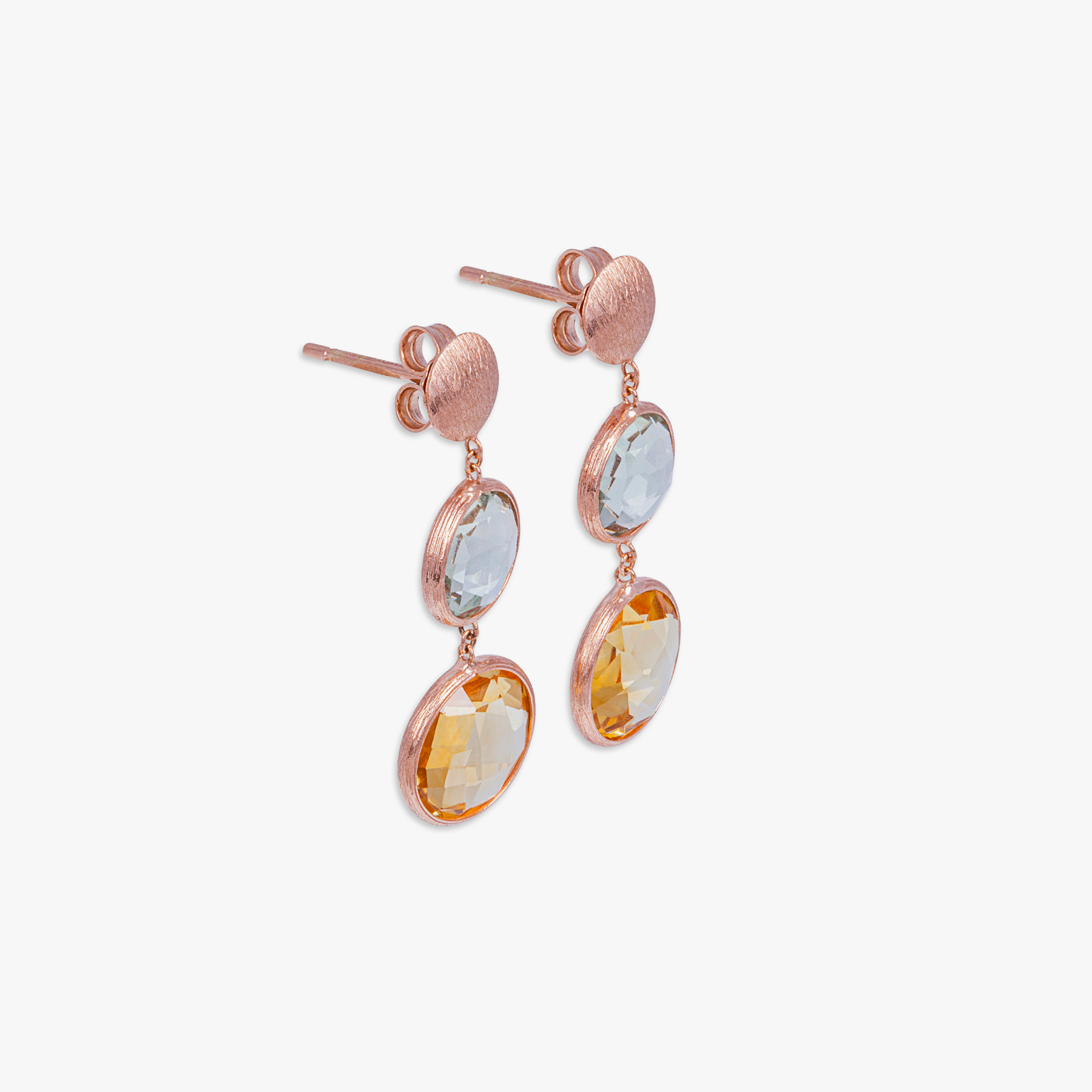 Kensington Drop Earrings In 14K Satin Rose Gold  with Citrine and Prasiolite