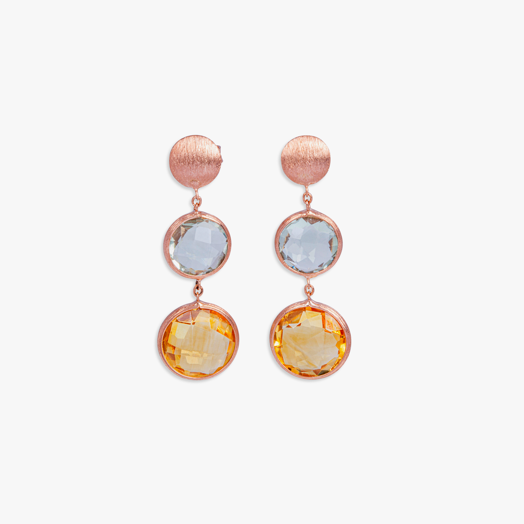 Kensington Drop Earrings In 14K Satin Rose Gold  with Citrine and Prasiolite