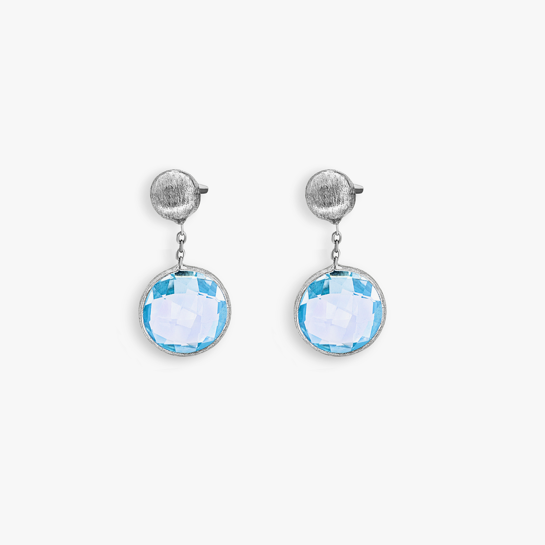 9K satin white gold Kensington drop earrings with topaz