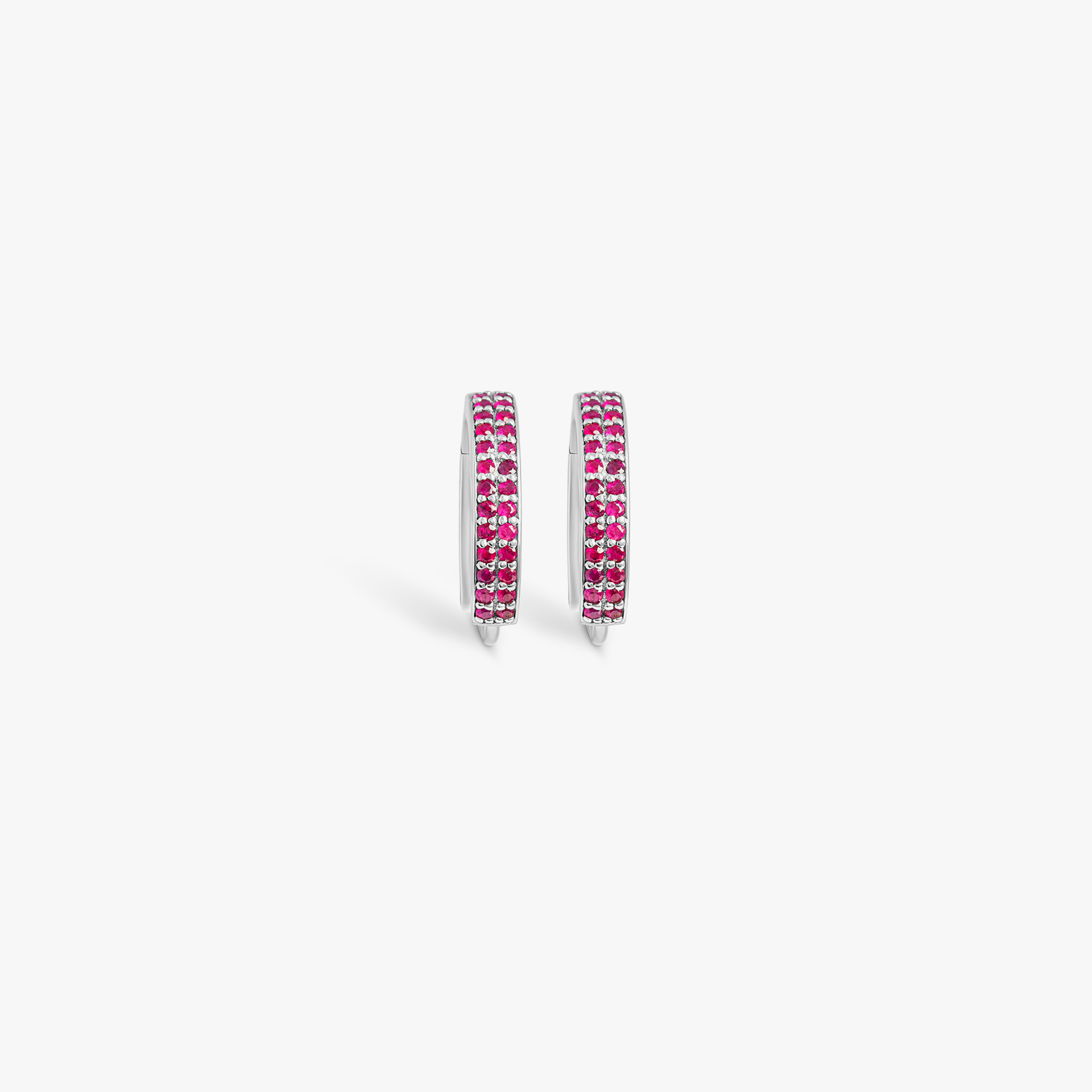 Ruby Hoop Earrings In Rhodium Plated Silver