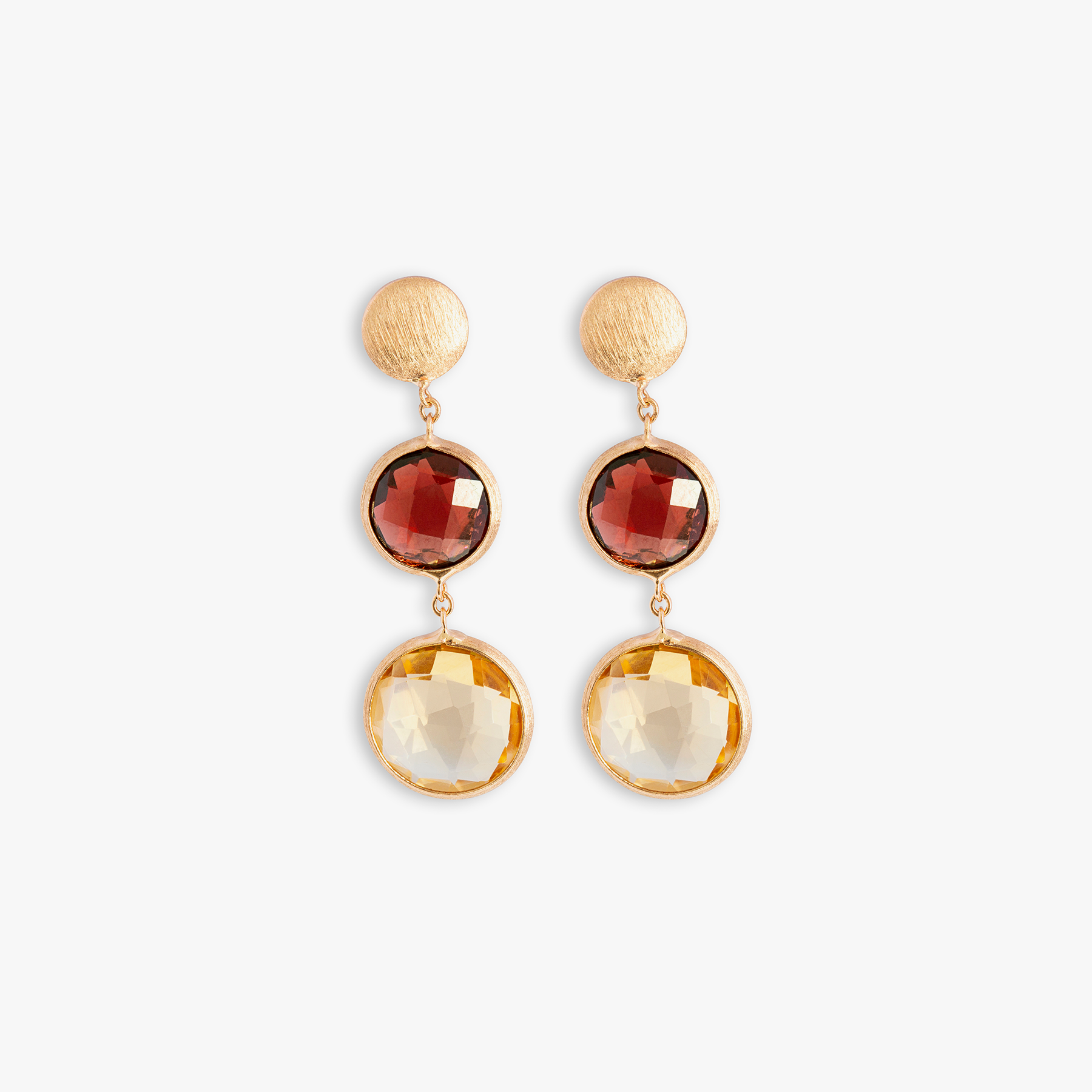 Kensington Double Drop Earrings In 14K Satin Rose Gold with Garnet and Citrine