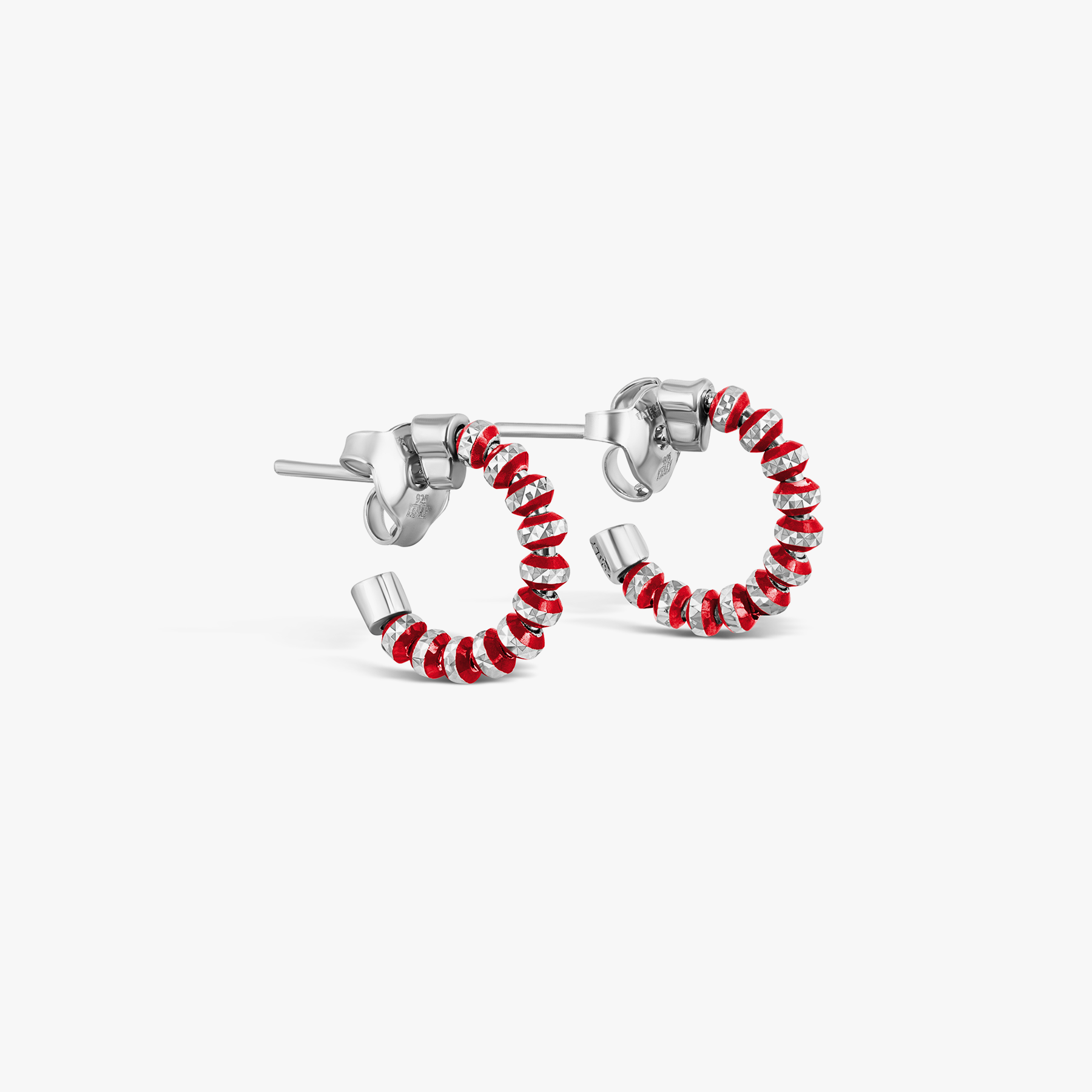 Prism Earrings with Galvanic Plated Silver Beads in Red