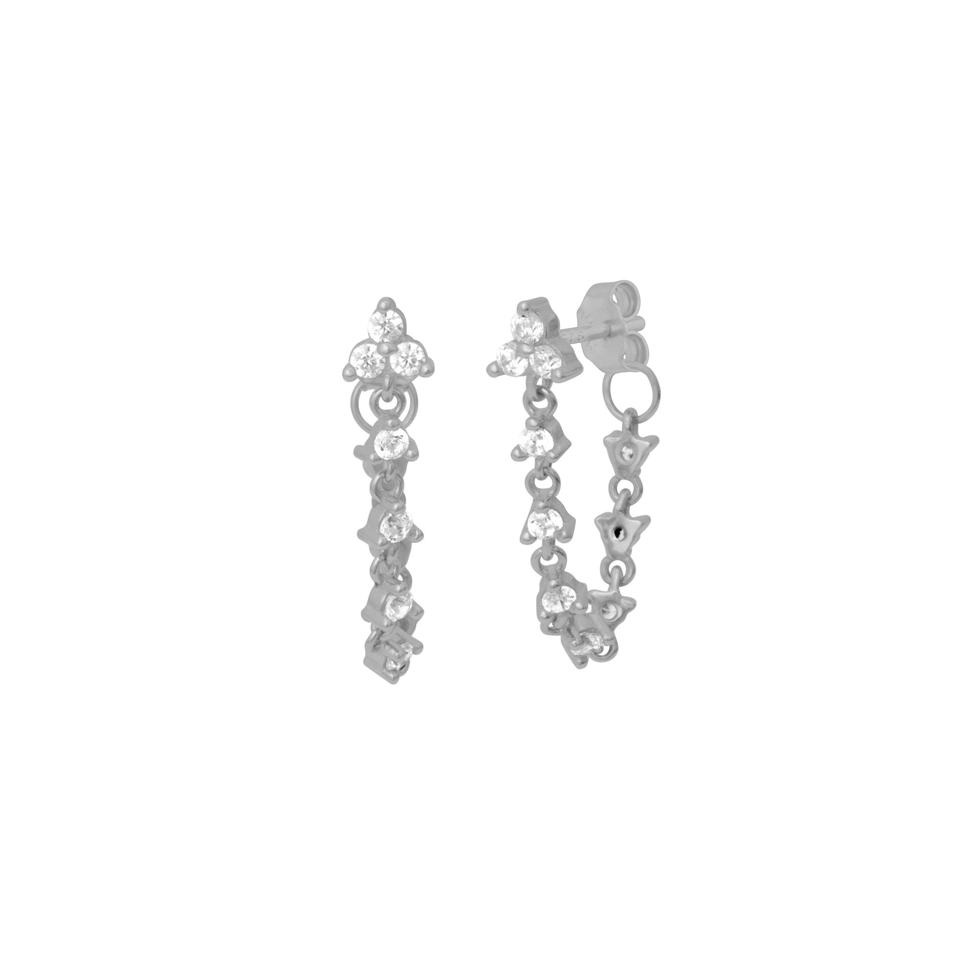 Etta Crystal Chain Earrings Silver