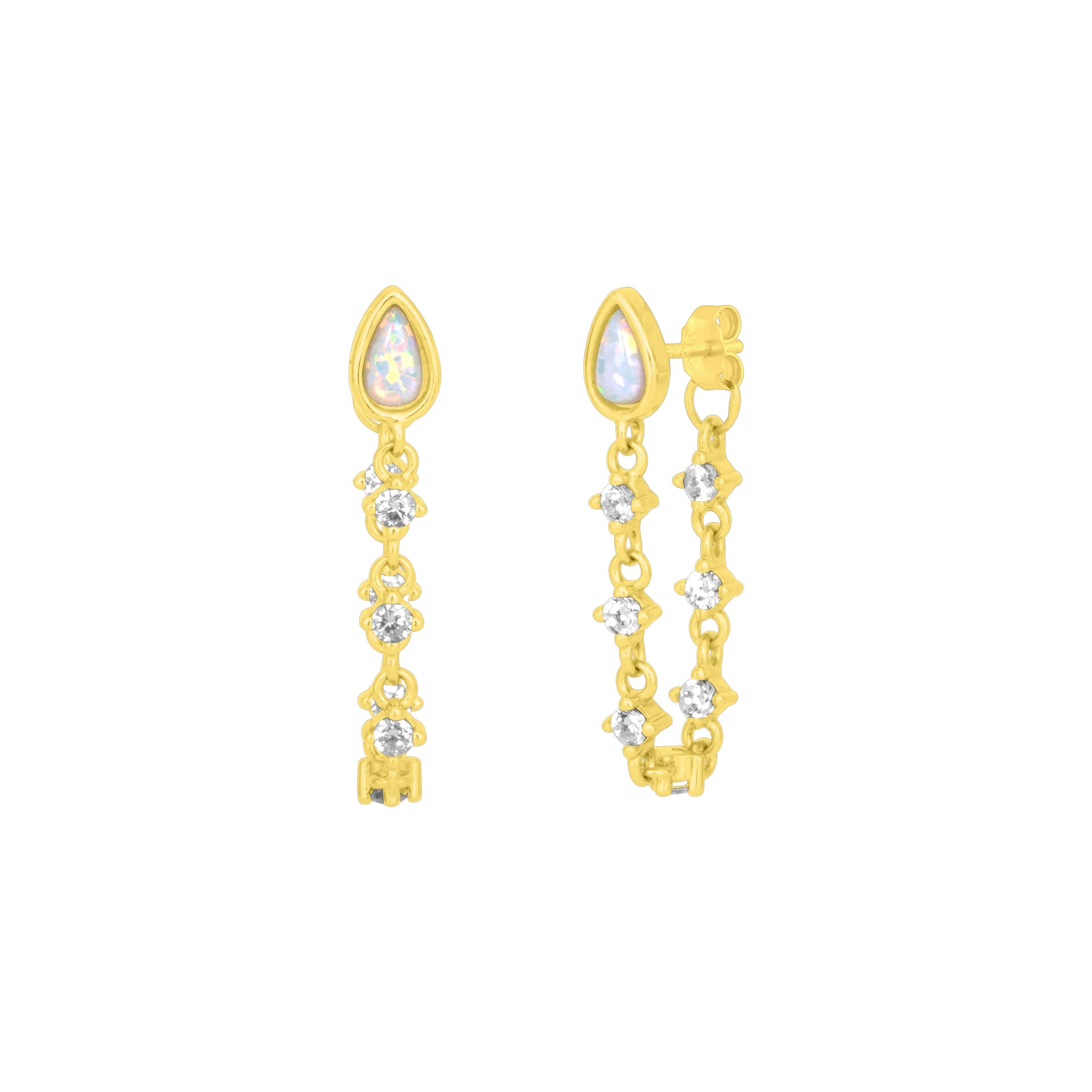Etta Opal Chain Earrings Gold